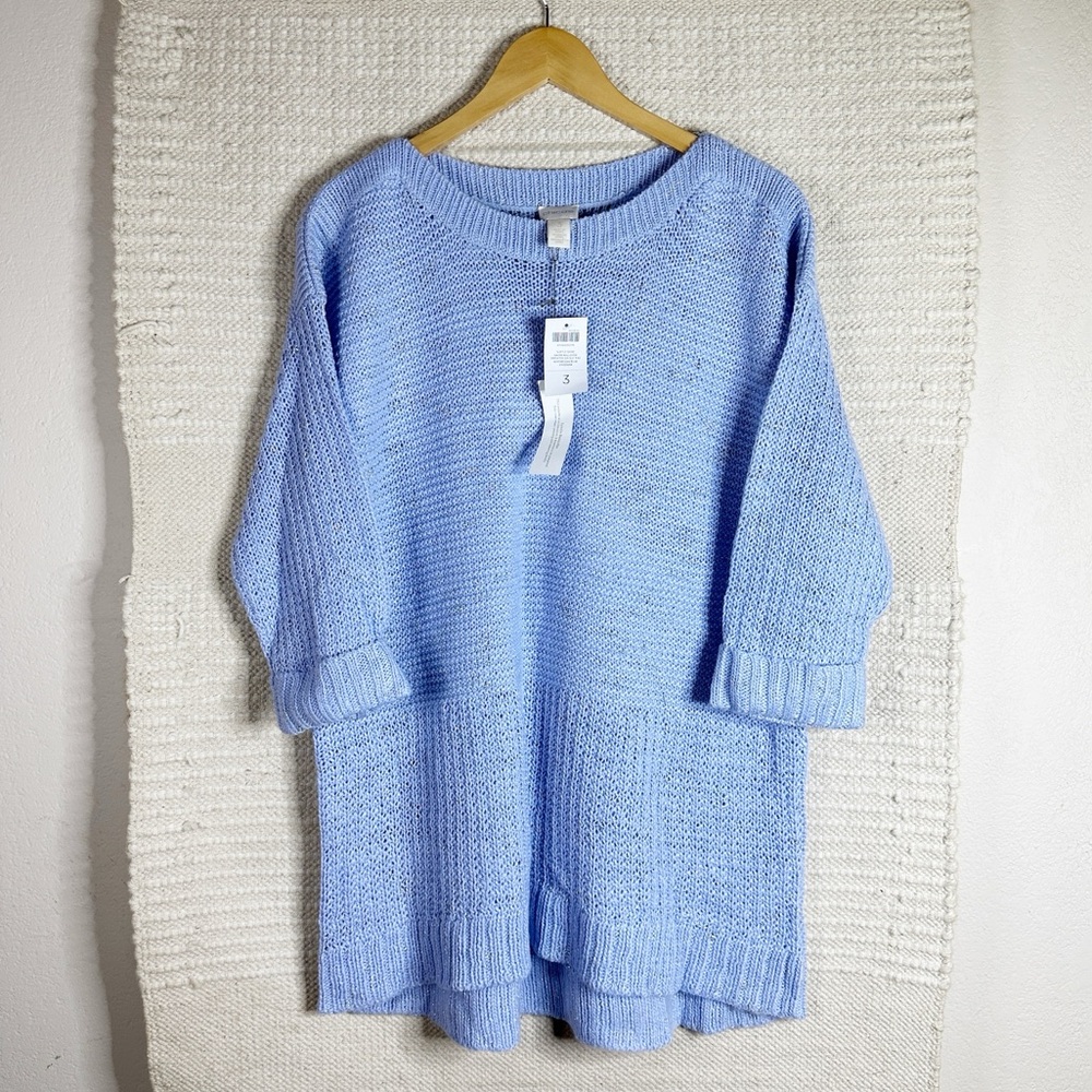 CHICO’S light blue Naomi pullover 3/4 sleeve wool sweater XL NEW